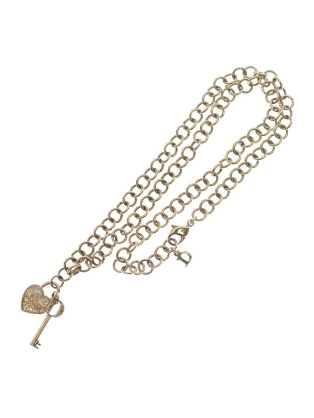 Dior Rhinestone Heart Key Necklace Gold - Picture 2 of 6